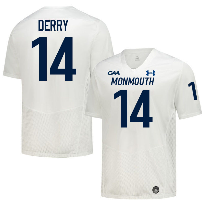 Monmouth Hawks #14 Josh Derry College Football Jerseys,Uniforms-White